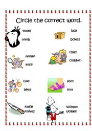 English Worksheet: IRREGULAR PLURALS