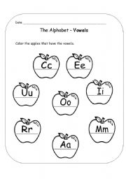 English Worksheet: vowel apples