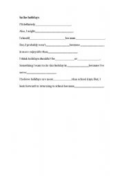 English worksheet: In the holidays