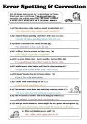 English Worksheet: TEST Word order / spelling / general grammar review - Error spotting & correction with Garfield (Key included)