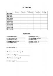 English worksheet: my timetable