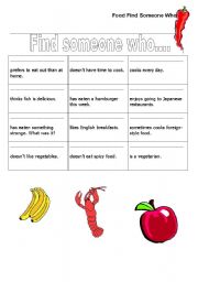 English worksheet: Food FSW - mingle activity