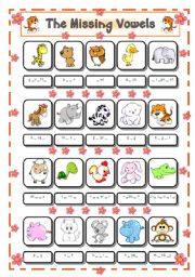 English Worksheet: ANIMALS - THE MISSING VOWELS # 1