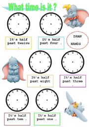 English Worksheet: What time is it ?(draw the hands exercise ) 