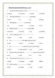 English Worksheet: Exercise on Grammar and Vocabulary