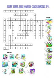 English Worksheet: FREE TIME AND HOBBY CROSSWORD 2/1.