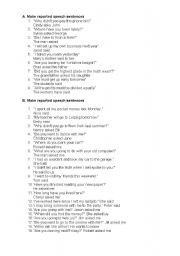 English Worksheet: Reported Speech Worksheet