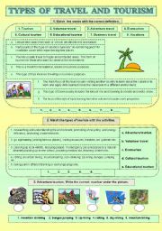 English Worksheet: Types of travel and tourism