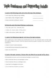 English Worksheet: Topic sentences and supporting details (part 2) 7 pages