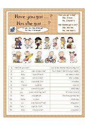 English Worksheet: Have you got / Has she/he got ... - with short answers