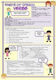 English Worksheet: Parts of speech (1) - Verbs (fully editable)