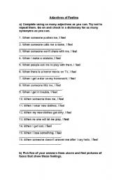 English Worksheet: feelings in many different situations