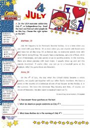 English Worksheet: July 4th  -  Reading Comprehension