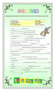 English Worksheet: MIXED TENSES (+ KEY)