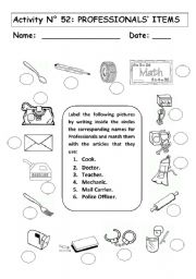 English Worksheet: PROFESIONALS ITEMS