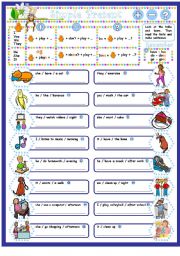 English Worksheet: Simple present affirmative, negative, interrogative. Easy to understand guide & exercises.