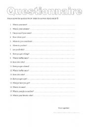 English Worksheet: Questionnaire