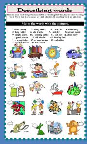 English Worksheet: Describing Words