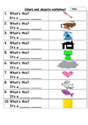 English Worksheet: Colors and Objects