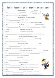English Worksheet: Negation with dont and doesnt, cant, am not, isnt, arent