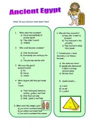 English Worksheet: Test about mummyfication  and Ancient Egypt