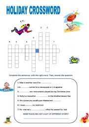 English Worksheet: HOLIDAY CROSSWORD