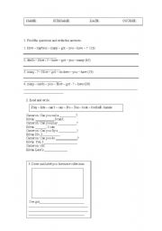 English Worksheet: ENGLISH TEST: have/has got, can, wearing, to be