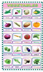 English Worksheet: vegetable pictionary