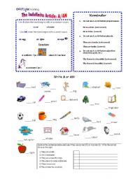 English Worksheet: The Indefinite Article A/AN
