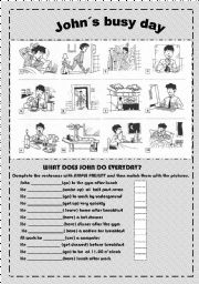 English Worksheet: Johns busy day