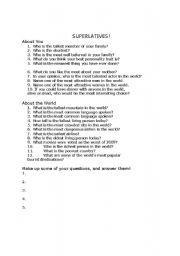 English Worksheet: Questions Using Superlatives