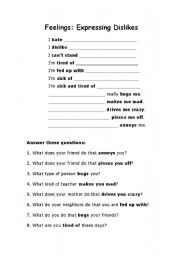 English worksheet: deslikes