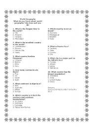 English Worksheet: World Geography Quiz