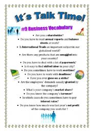 English Worksheet: Talk Time #9 - Business Terms