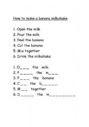 English worksheet: Milkshake procedure