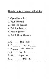 English Worksheet: Milkshake procedure