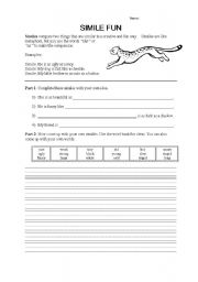 English worksheet: Simile Fun