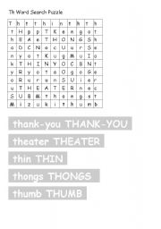 English worksheet: Th Word Search and Writing Practice