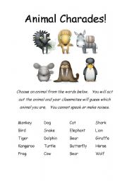 English worksheet: animals charade