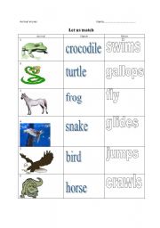 English worksheet: Animals and movement