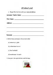 English worksheet: All About You