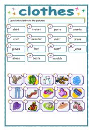 English Worksheet: Match the clothes to the pictures