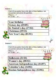 English Worksheet: Dates game