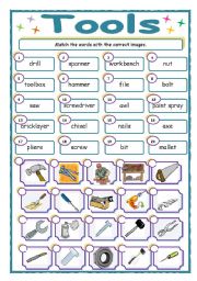 English Worksheet: Tools (matching words)