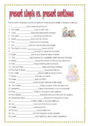 English Worksheet: PRESENT SIMPLE VS PRESENT CONTINOUS EXERCISES