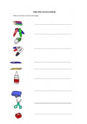 English worksheet: Things in the classroom spelling