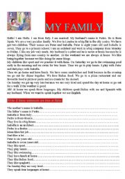 English Worksheet: MY FAMILY