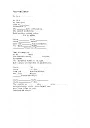 English worksheet: Youre Beautiful James Blunt. Lyrics of song with cloze