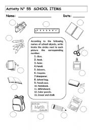 English Worksheet: SCHOOL ITEMS