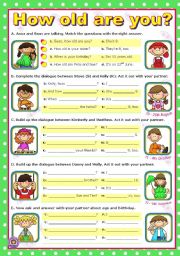 English Worksheet: How old are you?  -  Short Dialogues to act out